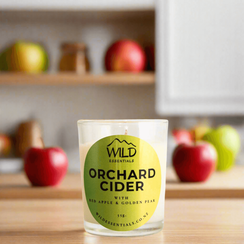 Photo of the Orchard Cider mini candle from Wild Essentials with Red Apple & Golden Pear.