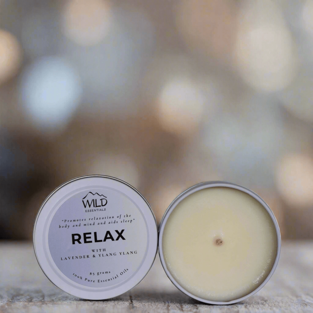 Photo of the RELAX candle from Wild Essentials with essential oils of Lavender & Ylang Ylang