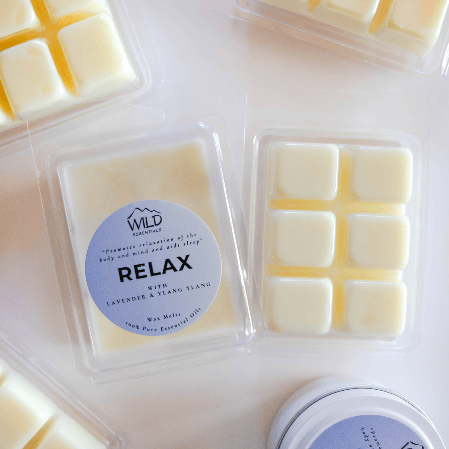 Photo of the RELAX wax melts from Wild Essentials with essential oils of Lavender & Ylang Ylang
