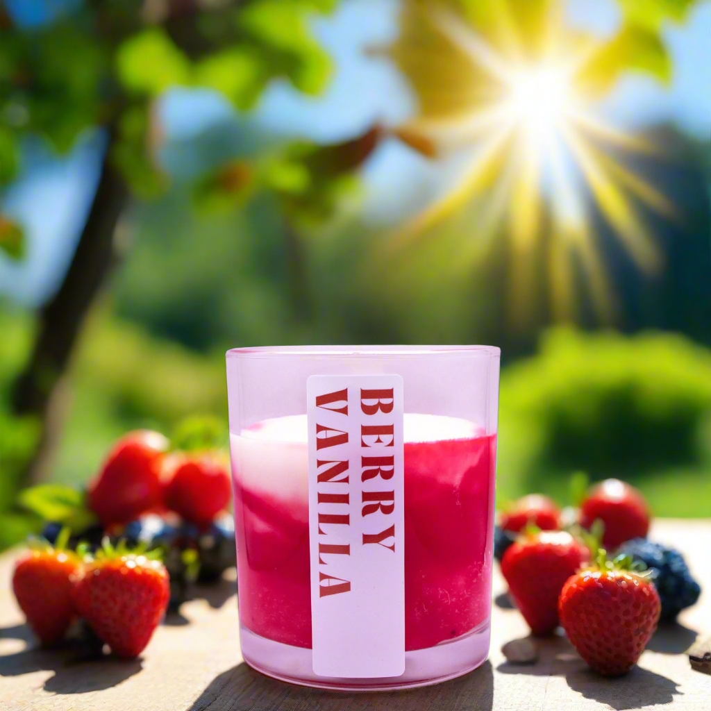 Photo of the Berry Vanilla scented candle from Wild Essentials.
