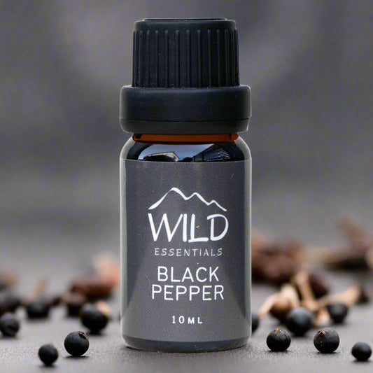 Photo of a 10ml bottle of Black Pepper Essential Oil from Wild Essentials