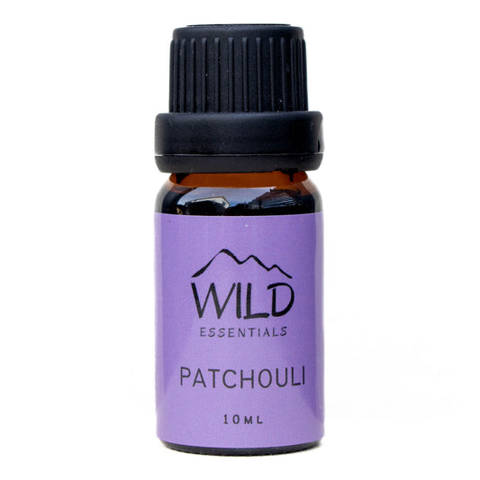 Photo of a 10ml bottle of Patchouli Essential Oil from Wild Essentials